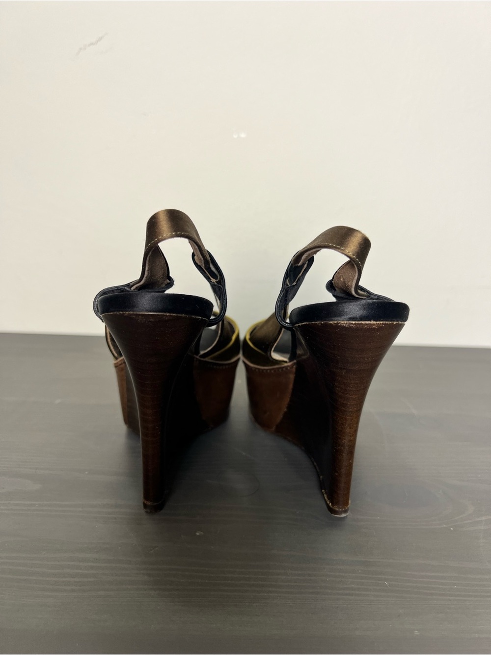 Marni Colorblock Platform Wedge Sandals Size 36 Black Yellow Peep Toe Heel - Picture 6 of 11